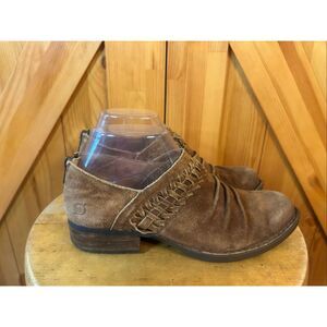Born Katharina Brown Leather Ankle Bootie Slouch Back Zip  US 6M